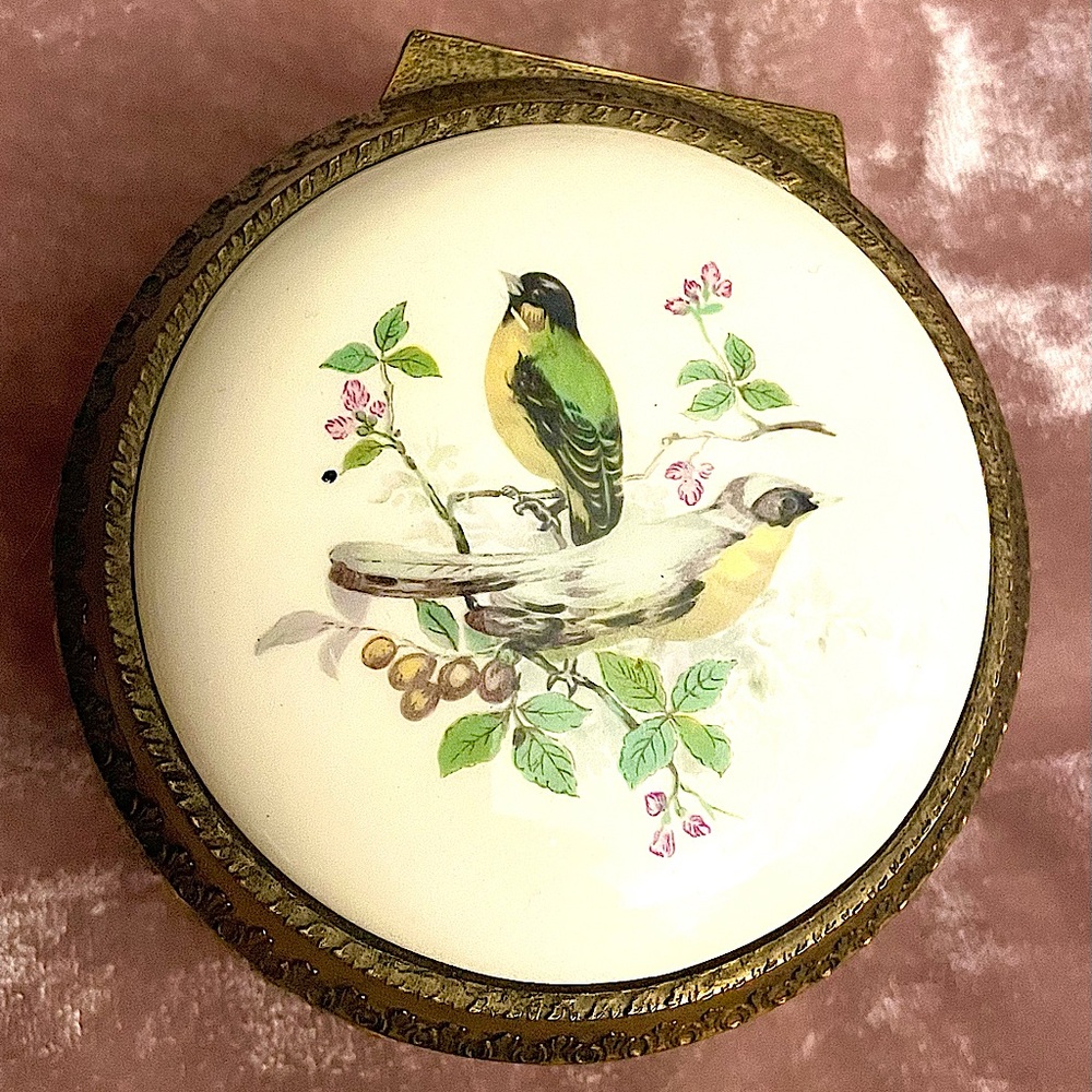 Vintage Sankyo Music Jewelry Trinket Box Porcelain Top, Japan, plays perfectly